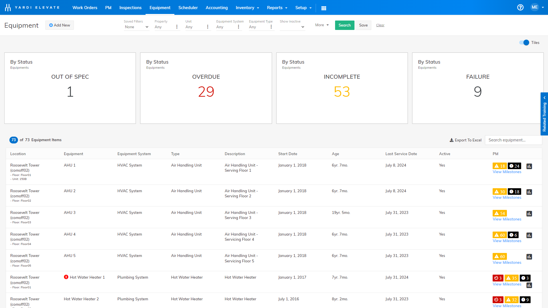 screenshot of Yardi Facility Manager